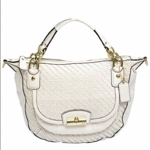 Coach White Woven Leather Kristin Hobo Bag NWT
